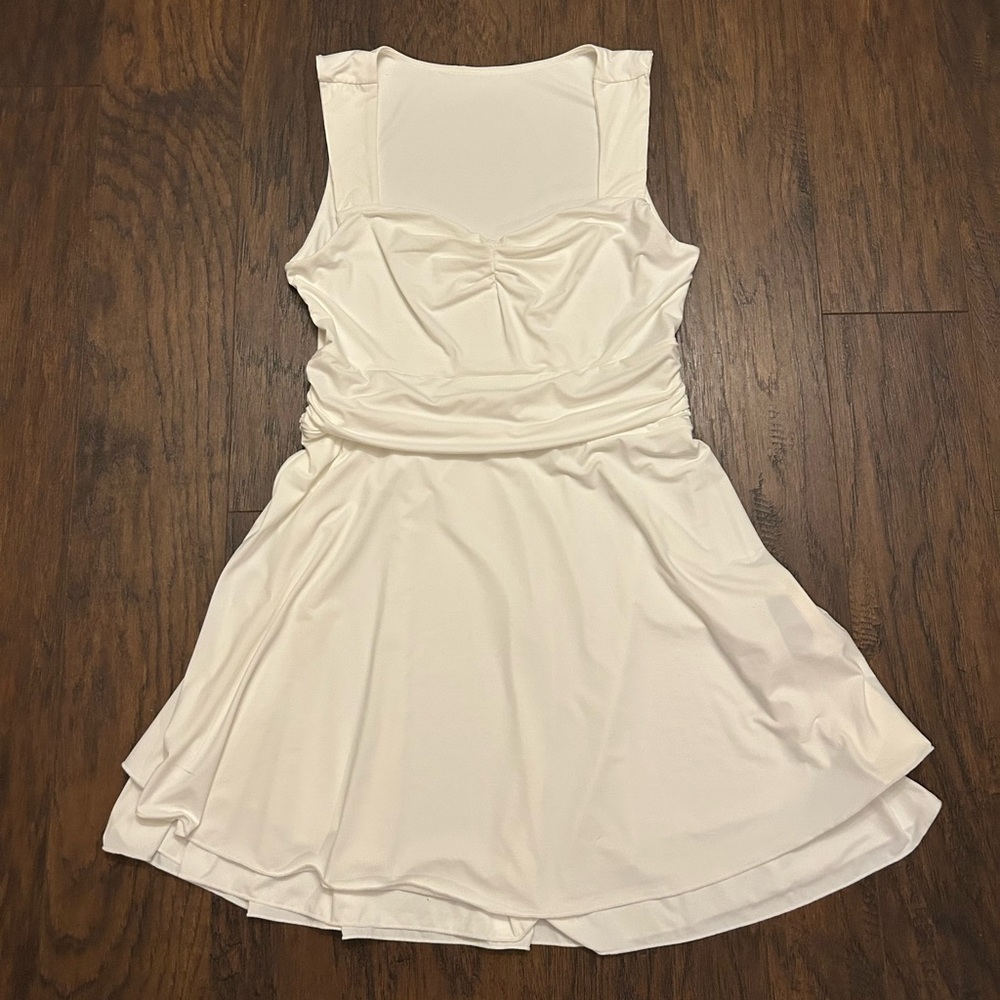 IWD Women's AMAZING Square Neck Capped Sleeve White Cocktail Dress